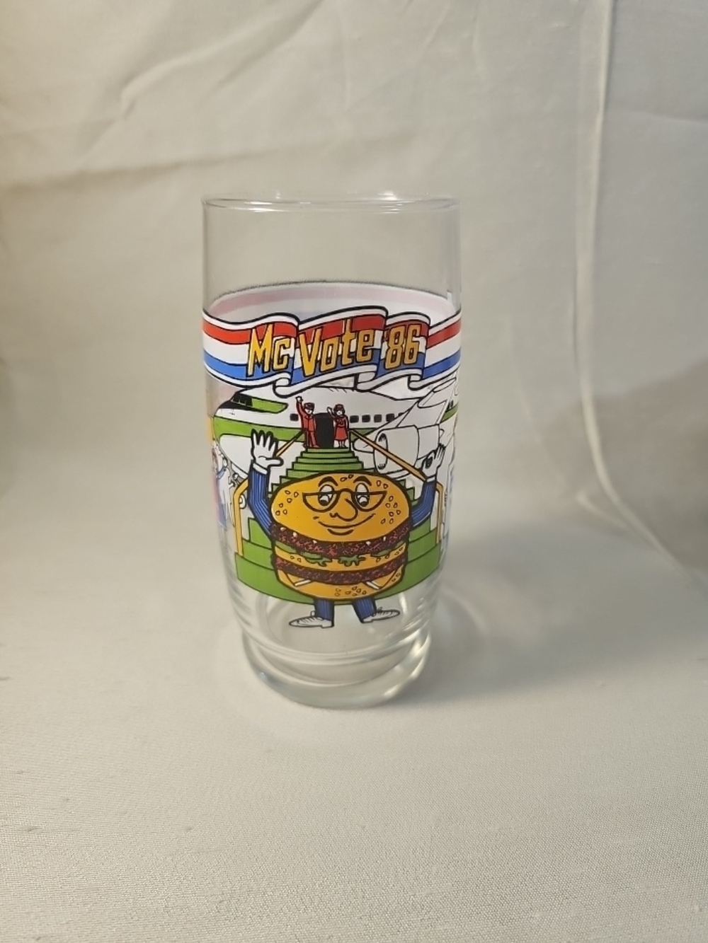McDonald's Vintage  McVote 1986 Cartoon Burger Tall Glass - Multicolor